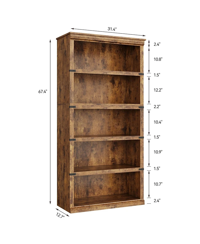 Gaomon 5 Tier Bookcase, Farmhouse Book Shelf