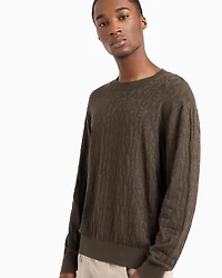 A|X Armani Exchange Men's Jacquard Allover Debossed Logo Crewneck Sweater
