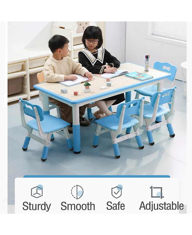 Gaomon Kids Table and Chairs, Height Adjustable Toddler Table and 6 Chair,Children Activity Table for Daycare, Classroom, Home