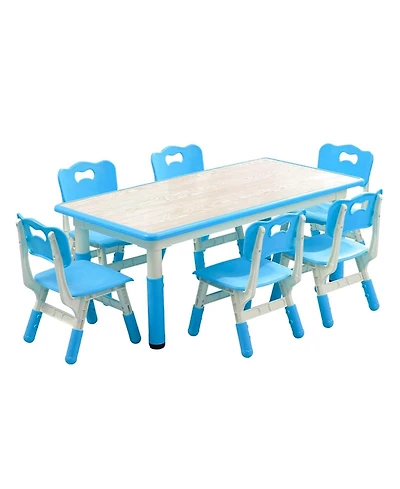gaomon Kids Table and Chairs, Height Adjustable Toddler Table and 6 Chair, Children Activity Table for Daycare, Classroom, Home