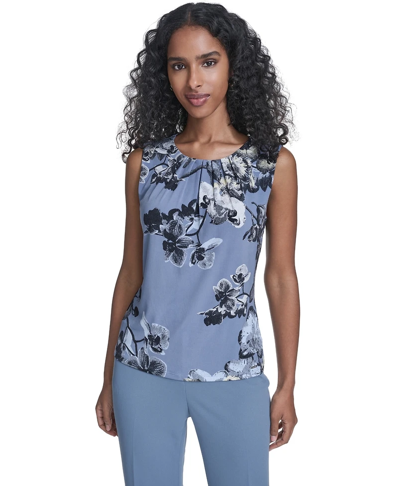 Calvin Klein Women's Printed Sleeveless Pleated Top