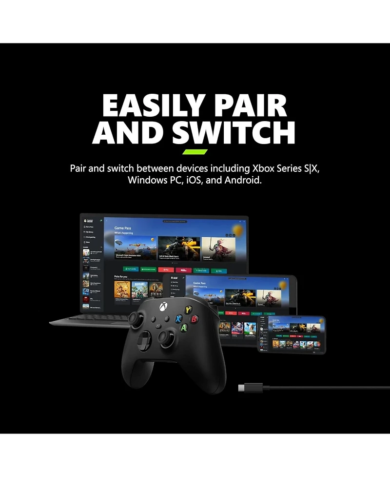 Microsoft Xbox Wireless Controller + Usb-c Cable with MightySkins Custom Skin Code Bundle - Carbon Black