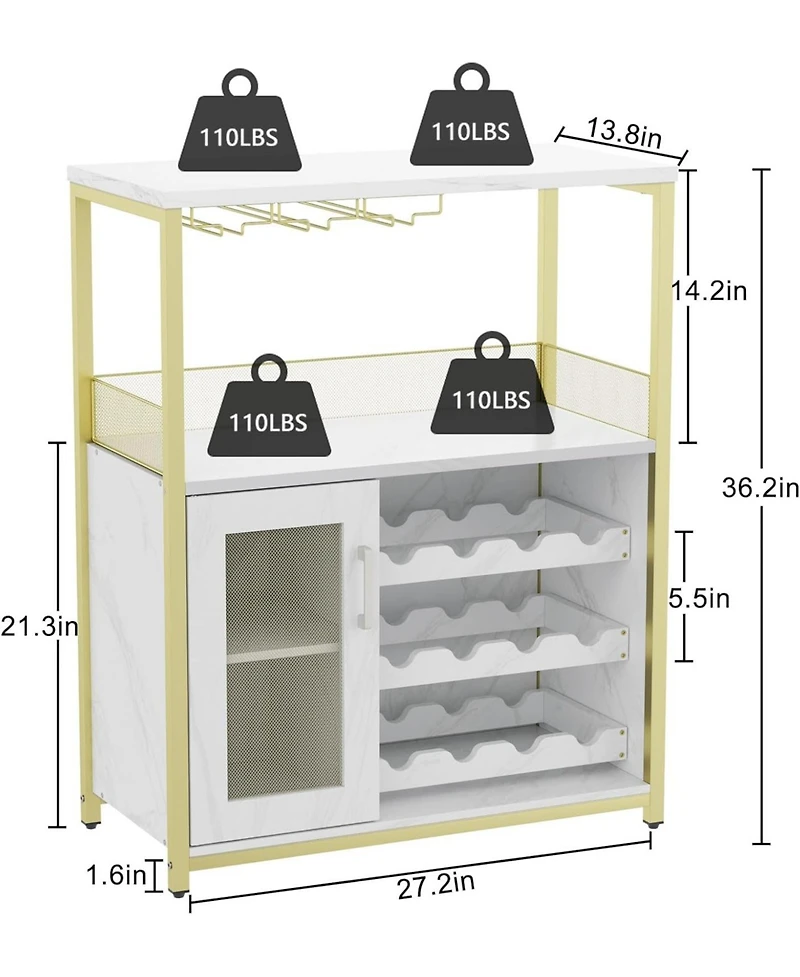 Gaomon Wine Bar Cabinet with Drawer, Shelves, Glass Holder, and Mesh Door