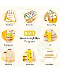 Costway 8-in-1 Jungle Gym Playset, Wooden Climber Play Set with Monkey Bars