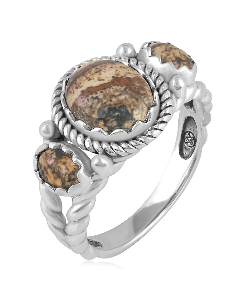 American West Jewelry Sterling Silver Picture Jasper 3-Stone Ring
