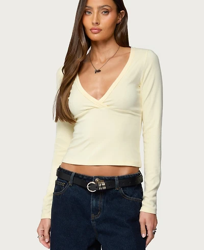 Edikted Women's Doron V Neck Long Sleeve Top