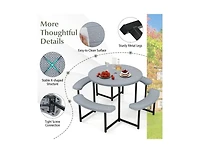 Slickblue Round Picnic Table Set with 4 Benches and Umbrella Hole