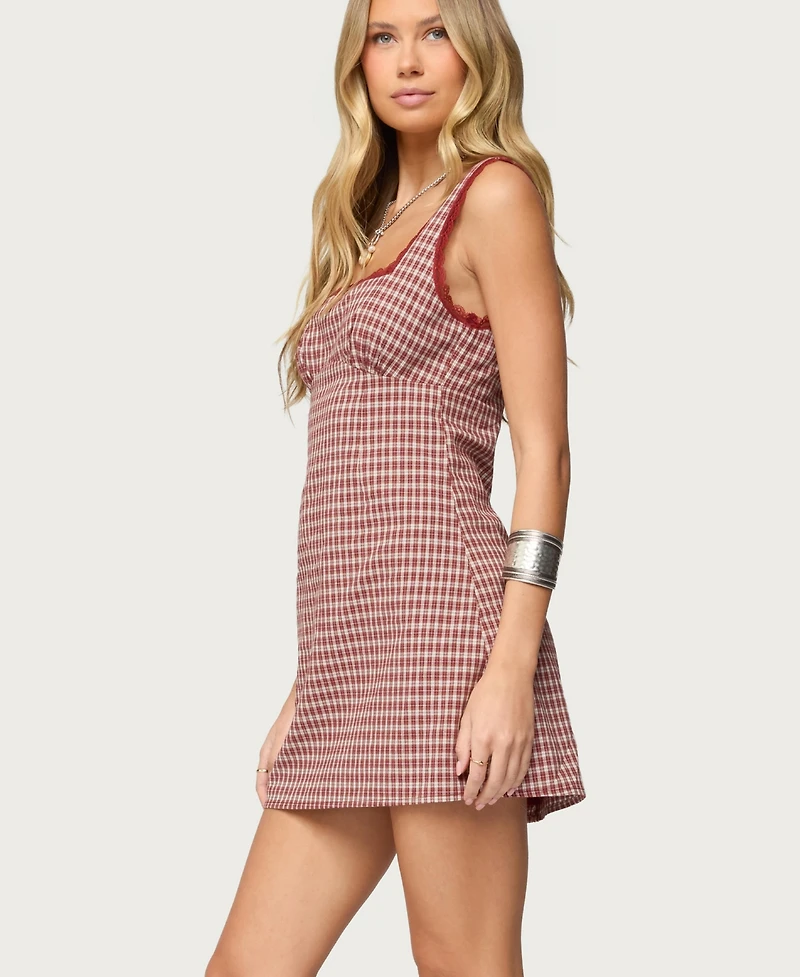 Edikted Women's Clarren Lacey Gingham Mini Dress