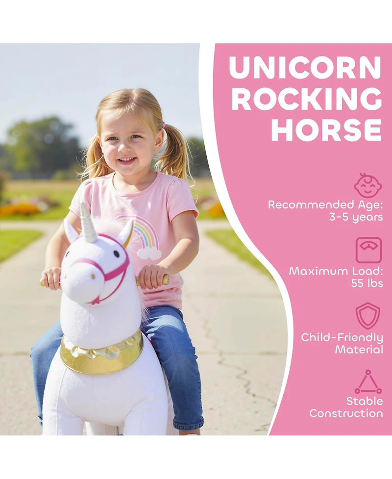 Qaba Ride on Unicorn Toy, Plush Baby Rocking Horse for Kids 3-5 Years