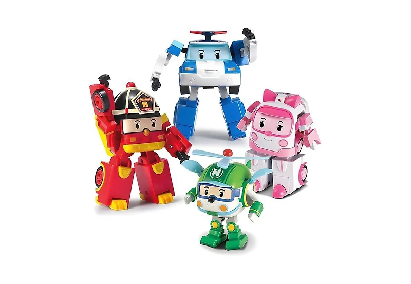 Robocar Poli 4-Pack 4" Transforming Robot (Poli, Roy, Amber, Helly) Rescue Team Playset | Early Educational & Role-Play Toys Gift for kids