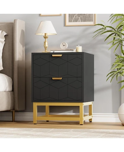 gaomon 2 Drawer Dresser, Modern Small Nightstand with Gold Handles, Wood Storage Cabinet for Bedroom, Nursery, Entryway