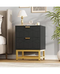 gaomon 2 Drawer Dresser, Modern Small Nightstand with Gold Handles, Wood Storage Cabinet for Bedroom, Nursery, Entryway
