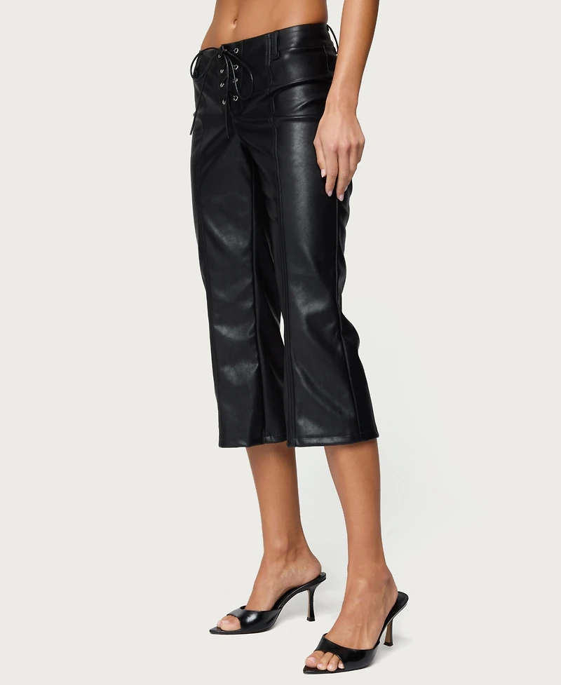 Edikted Women's Lexy Faux Leather Flared Capri Pants