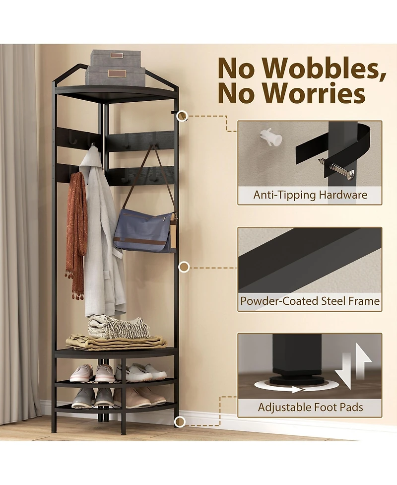 Homcom Corner Hall Tree, Coat Rack with Shoe Storage, Hooks, Shelves,