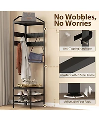 Homcom Corner Hall Tree, Coat Rack with Shoe Storage, Hooks, Shelves,