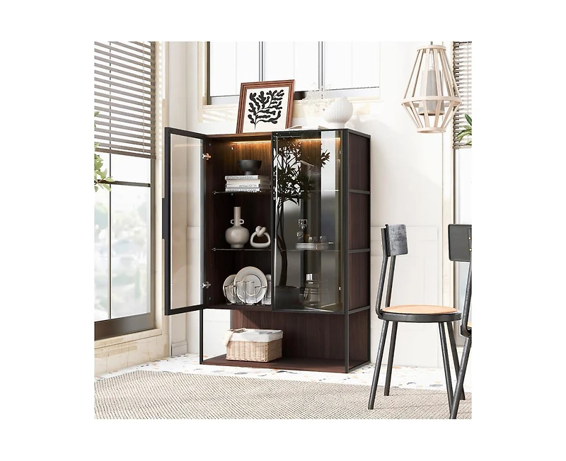 Sumyeg Casainc Modern 51.2" Tall Lighted Display Cabinet with Tempered Glass Door and Metal Frame