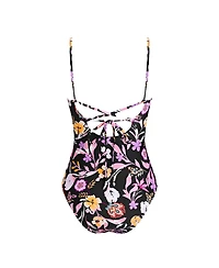 Cupshe Women's Floral Print One Piece Swimsuit Deep V Neck with Lace Up Back Adjustable Straps