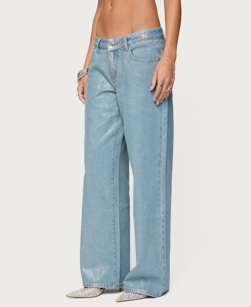 Edikted Women's Jenney Shiny Low Rise Baggy Jeans