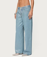 Edikted Women's Jenney Shiny Low Rise Baggy Jeans