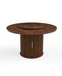 Casainc 55″ Round Dining Table with Rotating Tray and Storage Shelves only table）