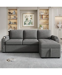 Boyel Living 83.5" L-Shaped Convertible Sofa Couch Bed Sectional with Storage, 2 Cup Holders & Usb Ports for Room