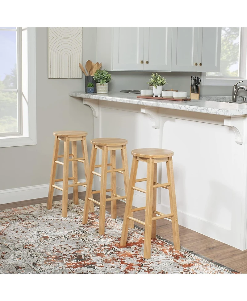 Pj Wood Classic Round-Seat 29 Inch Tall Kitchen Bar Stools, Natural, Set of 2