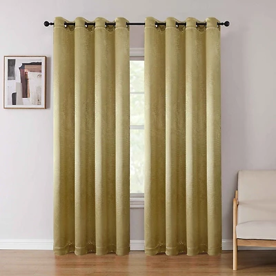 Kate Aurora Set of 2 Leeds Floral Leaves Embossed Light Filtering Grommet Top Window Curtain Panels