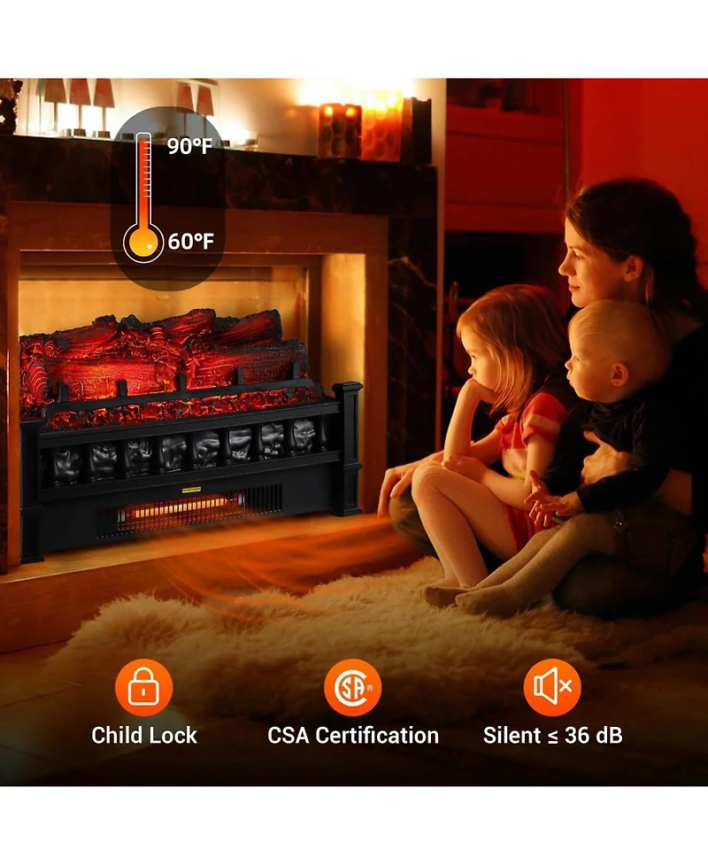 gaomon 20" Electric Fireplace Log Insert, 1500W Heater, Realistic Led Flame, Freestanding Indoor Fireplace Heater