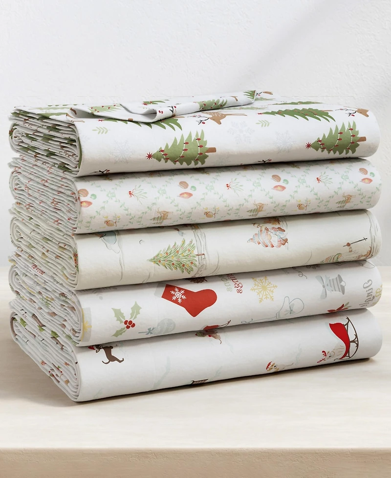 Linery & Co Ultra-Soft Turkish Cotton Flannel Holiday Print Sheet Set