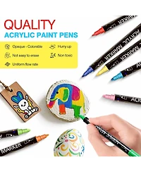 Htutwoo Dual Tip Acrylic Paint Markers Set for Rock Painting, Ceramic, Canvas, Calligraphy, Card Making and Diy Crafts