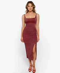 Popilush Women's Shapewear Metallic Knit Bodycon Sculpting Midi Slip Dress
