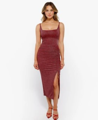 Popilush Womens Shapewear Metallic Knit Bodycon Sculpting Midi Slip Dress