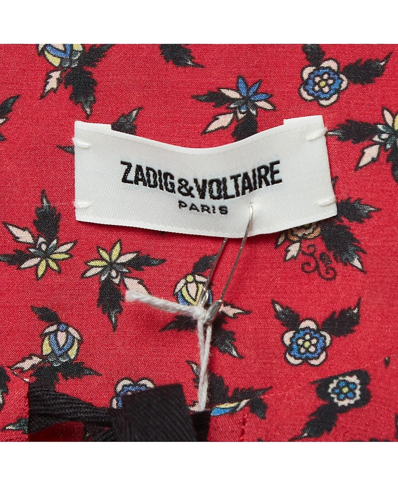 Pre-Owned Zadig & Voltaire Women's Floral Print Crepe Tie-Up Neck Mini Dress