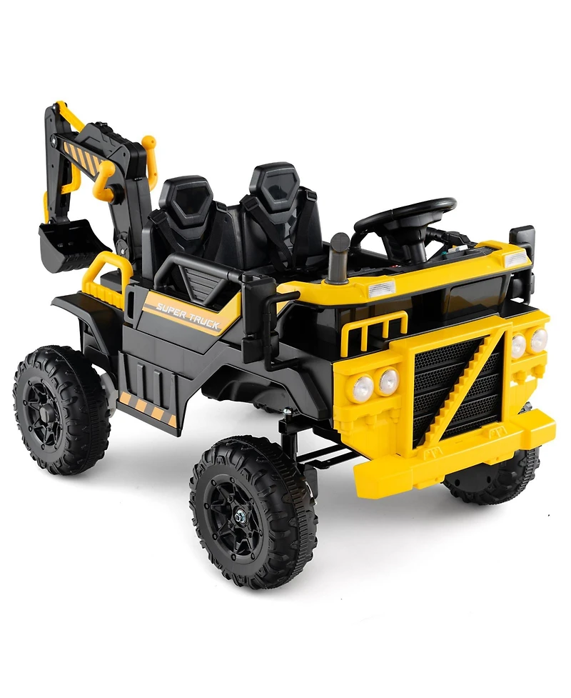 Hongge 24V 4WD Ride-On Excavator for Kids with Remote Control and Digging Arm - Yellow