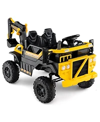 Hongge 24V 4WD Ride-On Excavator for Kids with Remote Control and Digging Arm - Yellow