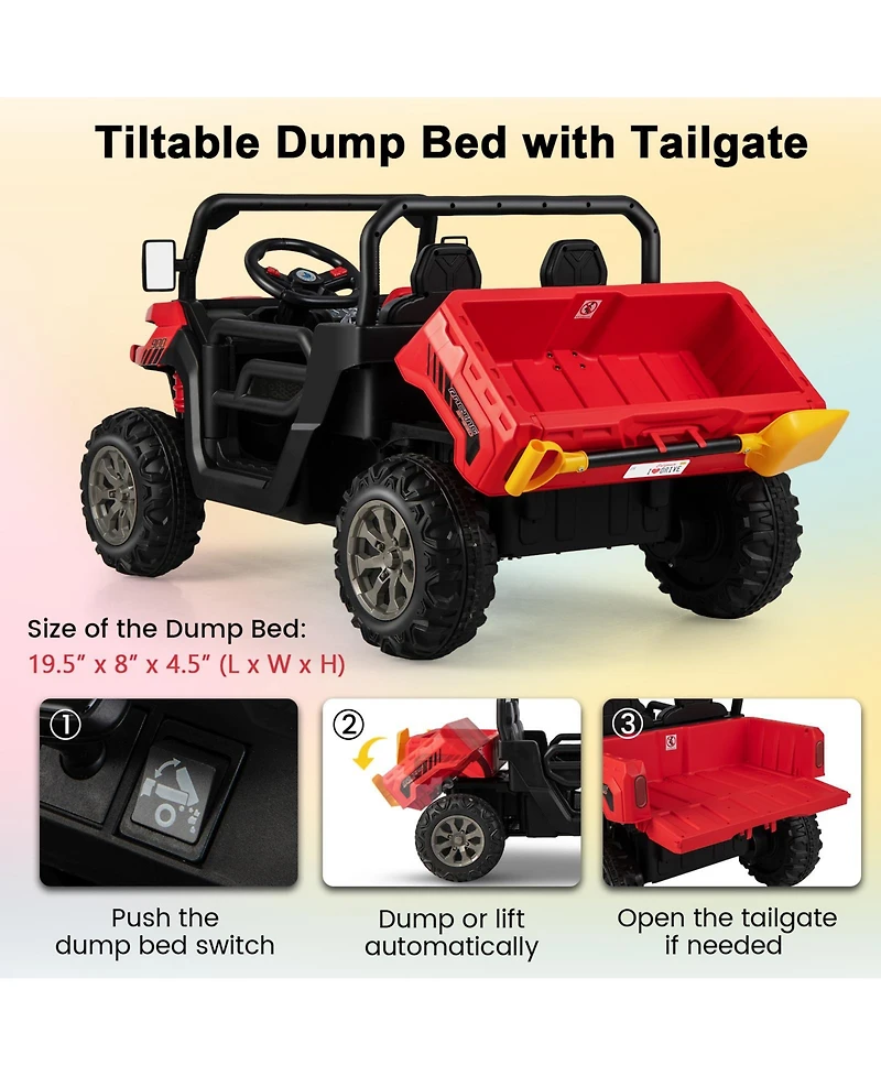 Hongge Kids 24V Two Seater Ride On Dump Truck with Remote Control and Electric Lift Bed