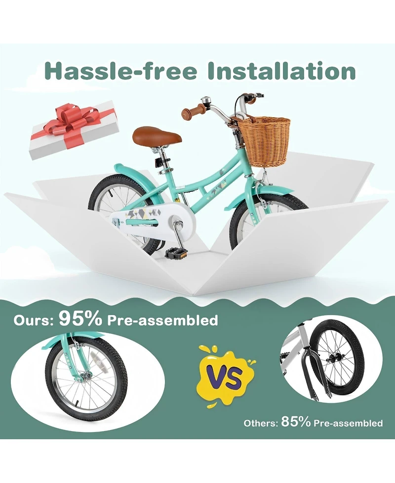 Hongge Kids Adjustable Bike with Training Wheels Basket and Bell for Ages 4 to 8