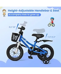 Hongge Kids 12 Inch Training Bike with Dual Brakes Adjustable Seat and Basket for Ages 3 to 4