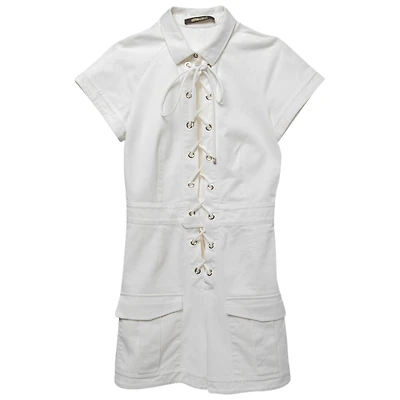Pre-Owned Roberto Cavalli Women's White Cotton Lace-Up Playsuit