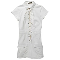 Pre-Owned Roberto Cavalli Women's White Cotton Lace-Up Playsuit