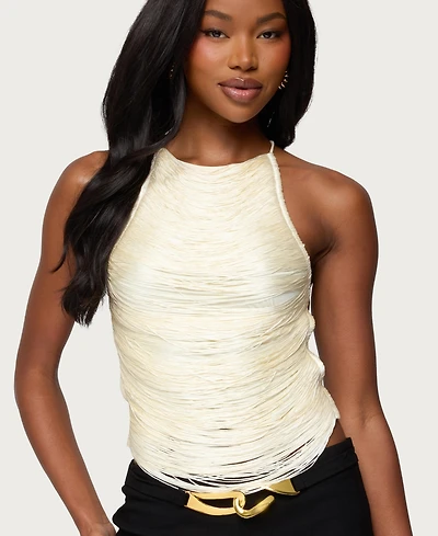 Edikted Women's Kalana Crisscross Backless Fringed Top