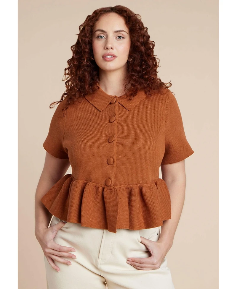 Eloquii Women's Short Sleeve Cardigan With Peplum