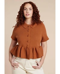 Eloquii Women's Short Sleeve Cardigan With Peplum