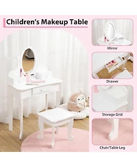 gaomon Adjustable Mirror Kids Vanity Set with Stool and Storage Drawers – Wooden Princess Makeup Dressing Table for Ages 4–9