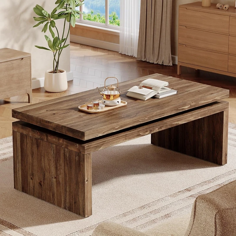 Tribesigns 47.24" Coffee Table with Storage Shelf, Mid-Century Modern Center Table, 3-Tier Rectangle Wooden Tea Table