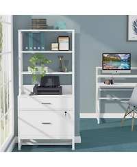 Tribesigns 2 Drawer Vertical File Cabinet with Lock & Bookshelf, Letter Size Large Modern Filing Cabinet Printer Stand with Open Storage Shelves