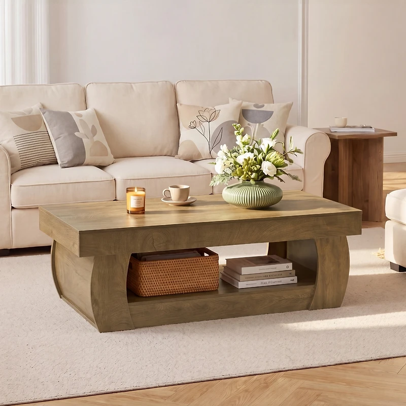 Tribesigns 55-Inch Modern Coffee Table with Open Storage Shelf, Rectangular Center Table