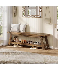 Tribesigns 55" Wood Entryway Bench with Shoe Storage