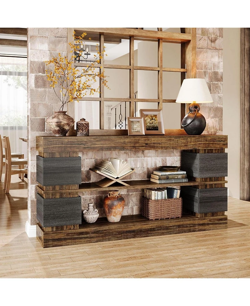 Tribesigns 63" Farmhouse Console Table, 3-Tier Entryway Table with Storage, Long Wooden Behind Couch Stand