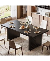 Tribesigns 70.87" Black Dining Table for 6-8, mid-century modern design with double pedestal, rectangular wooden desk for kitchen or living room
